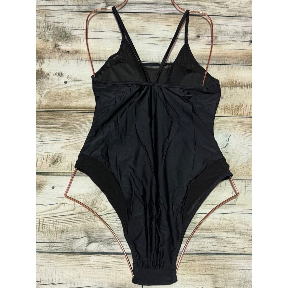 CUPSHE Black Mesh Panel One-Piece Swimsuit  Chic Sheer Detail Size M - Picture 8 of 13
